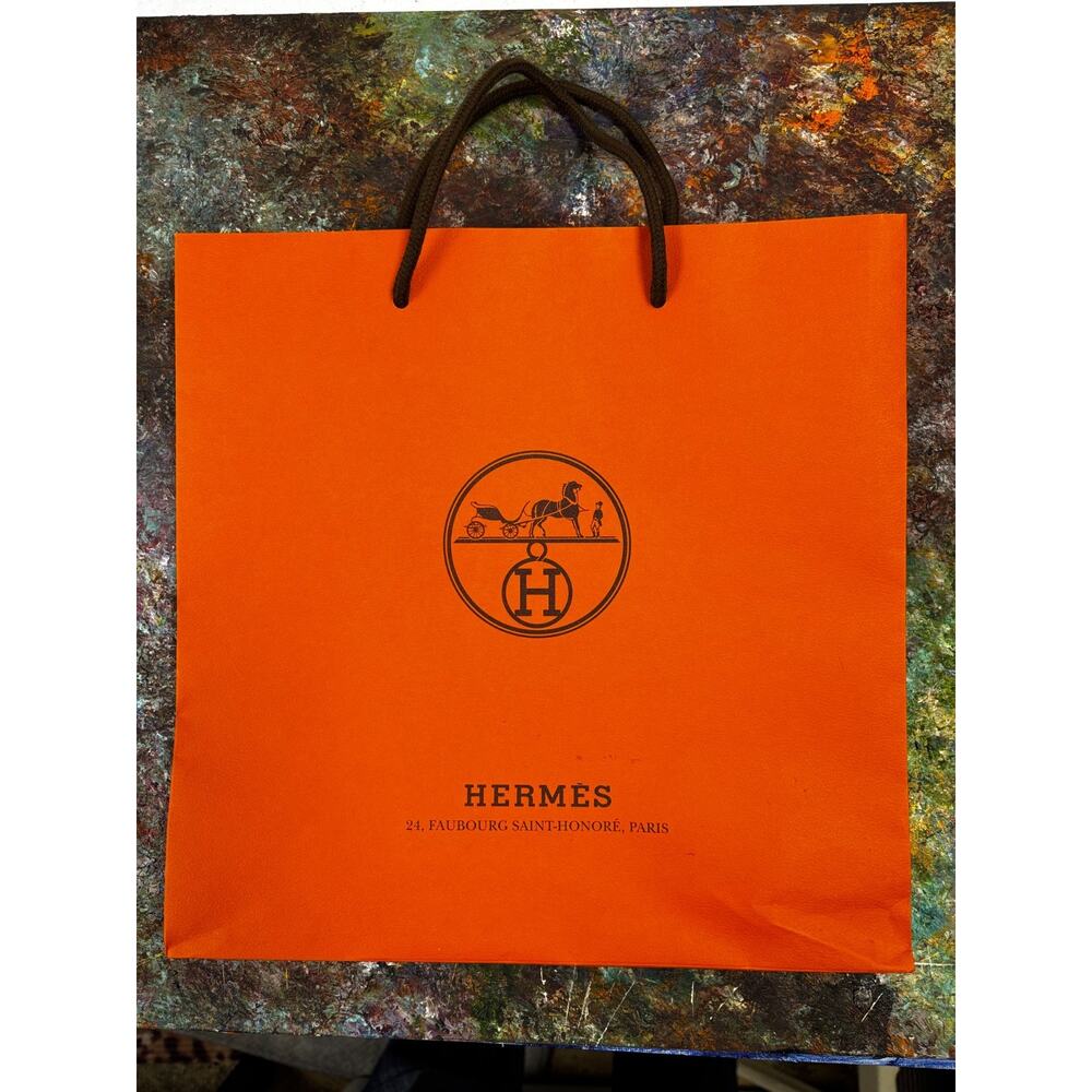 Authentic Hermes Orange Shopping Bag Empty Approx 12" x 12" x 4" inches w/Ribbon